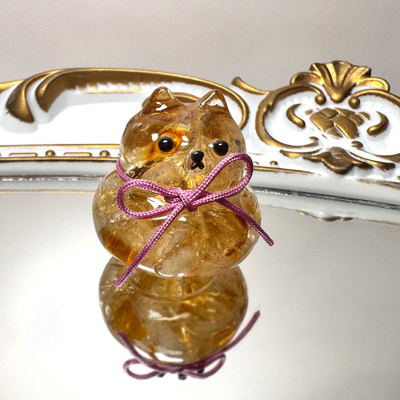 天然黄水晶碎石摆件|黄水晶镜饼小猫款05|かがみもち水晶滴胶树脂 - 其他 - 水晶 黄色