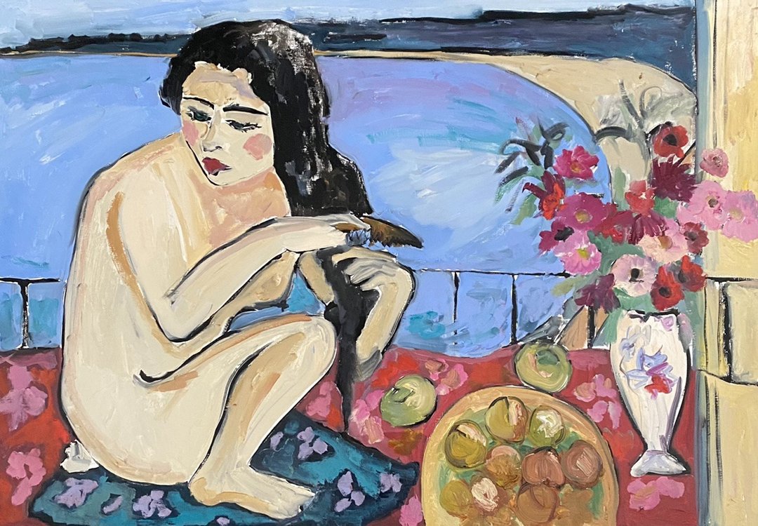 夏娃油画野兽派海景艺术女人肖像裸体画马蒂斯大帆布日本画亚洲女 - 墙贴/壁贴 - 其他材质 蓝色
