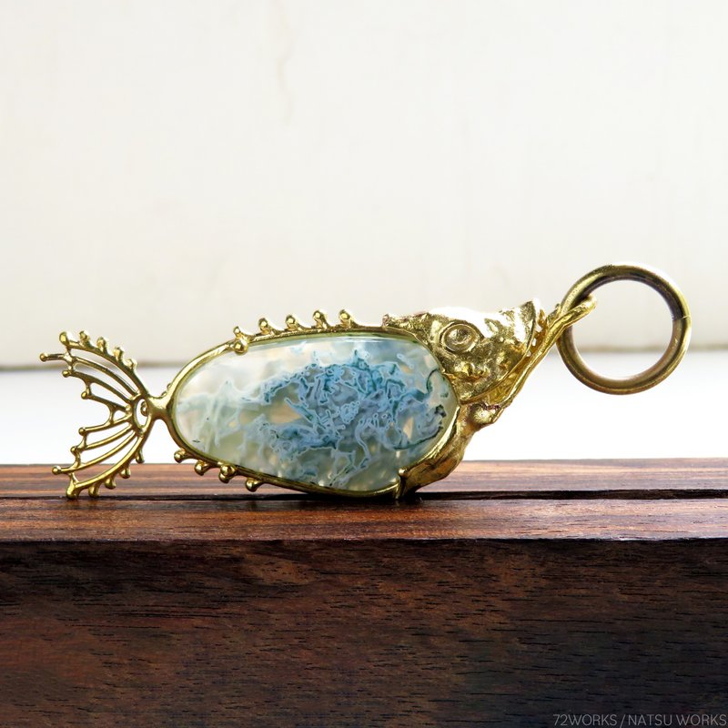 White Horse Canyon Moss Agate Fish charms - 吊饰 - 宝石 绿色