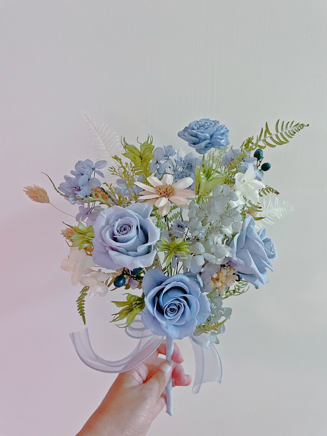 【花诉花艺】清新蓝白花束/永生捧花/拍照捧花/新娘捧花/登记捧花 - 摆饰 - 植物．花 
