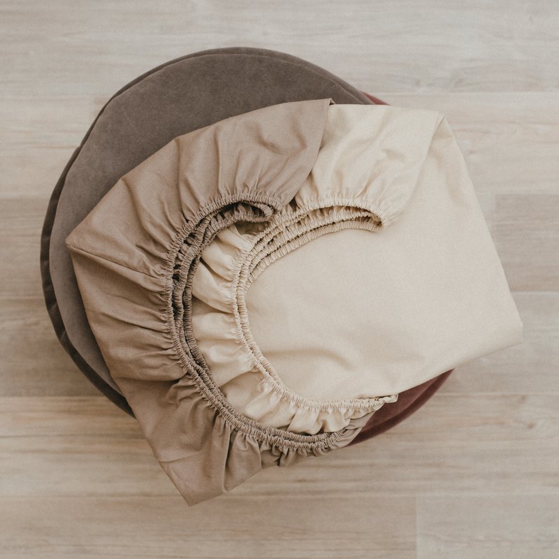 2psc Beige and Brown fitted cot sheets for baby crib - 婴儿床上用品 - 棉．麻 咖啡色