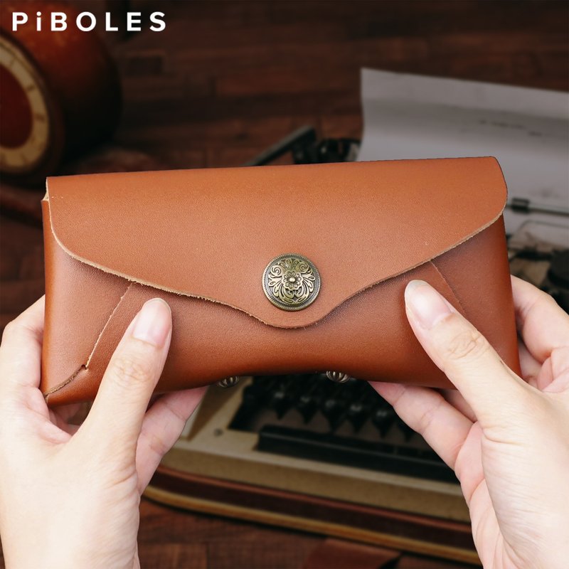 真皮简约复古眼镜包手工头层牛皮轻便抗压眼镜盒高级墨镜盒收纳袋 - 眼镜盒/眼镜布 - 真皮 咖啡色