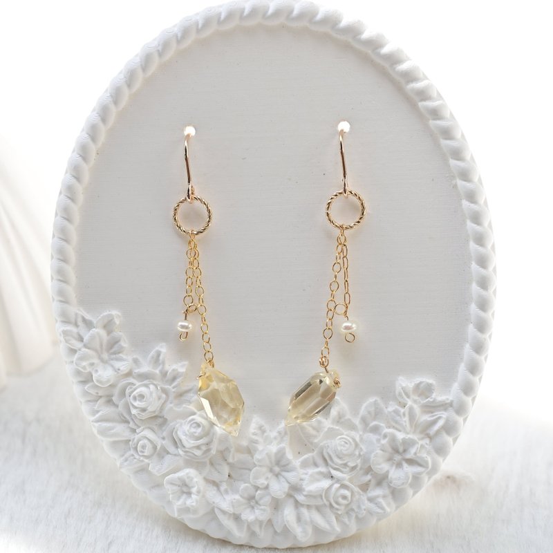 菱形黄水晶-纯手工水晶耳环－财富之石、乐观、自信、新的开始 - 耳环/耳夹 - 水晶 金色