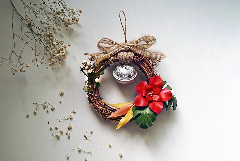 圣诞藤环/森系皮革挂饰-银白 - 吊饰 - 真皮 