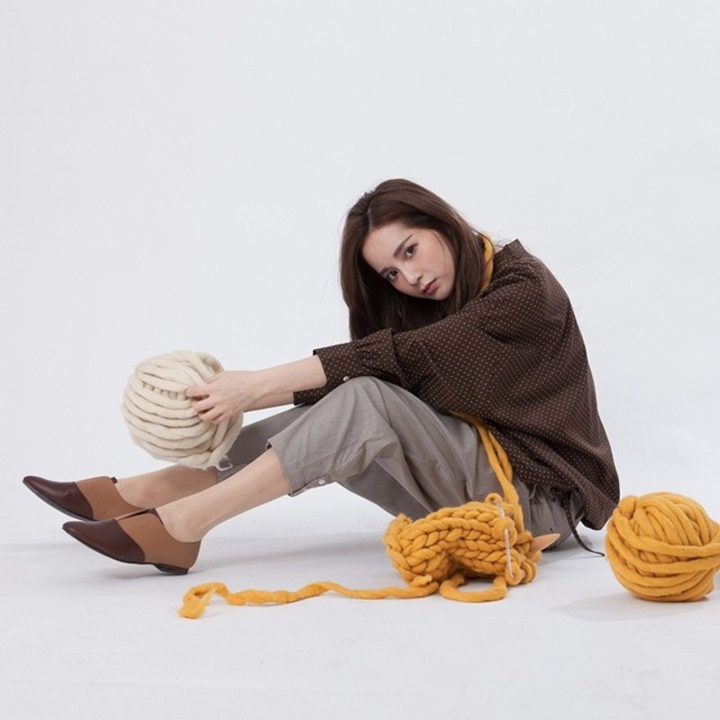 真皮拼色牛津鞋/棕卡 - 女款牛津鞋/乐福鞋 - 真皮 咖啡色