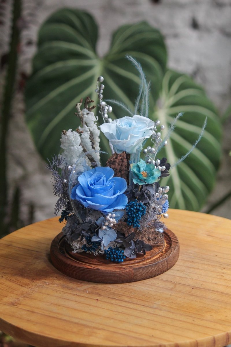 蓝海植感玫瑰玻璃花盅 - 干燥花/捧花 - 植物．花 蓝色