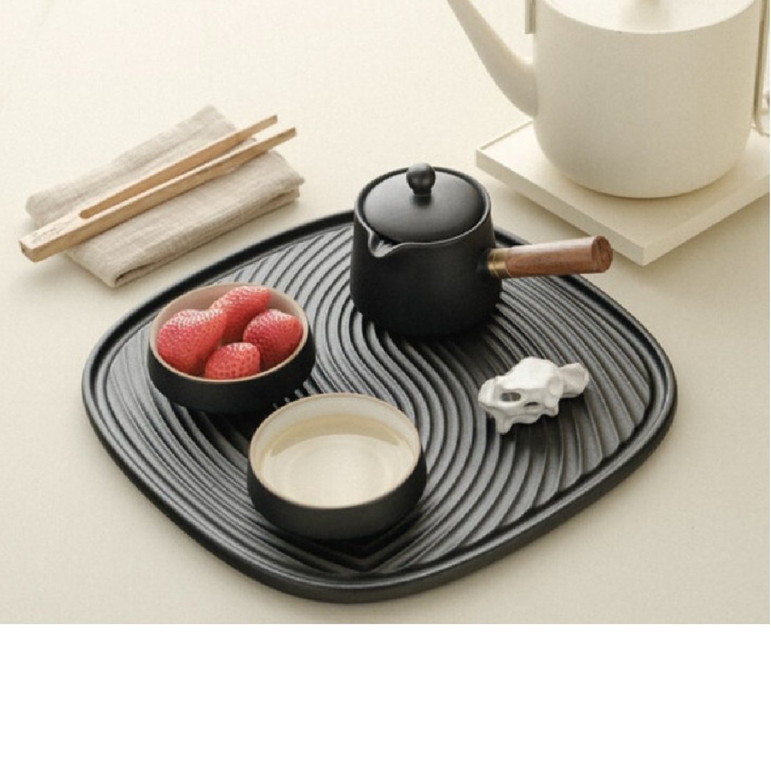 闻说|日式枯山水陶瓷侧把泡茶壶功夫茶具套装 - 茶具/茶杯 - 陶 黑色