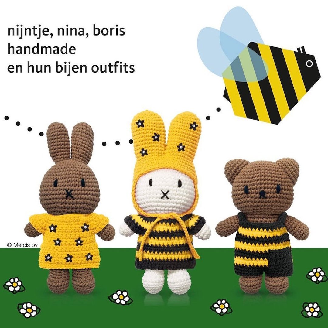荷兰进口Miffy【蜜蜂系列】Just Dutch授权正版手工钩针米非兔 - 玩偶/公仔 - 棉 黄色