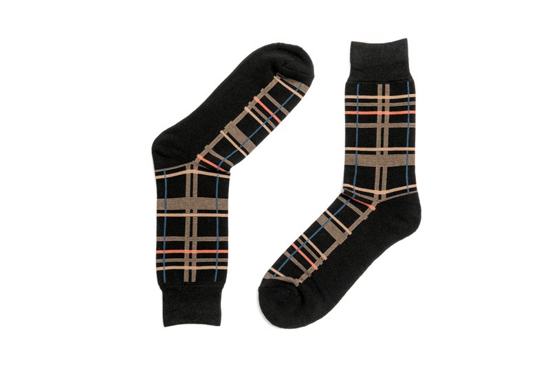 抗菌除臭绅士袜 格纹棕褐 - 袜子 - 棉．麻 多色