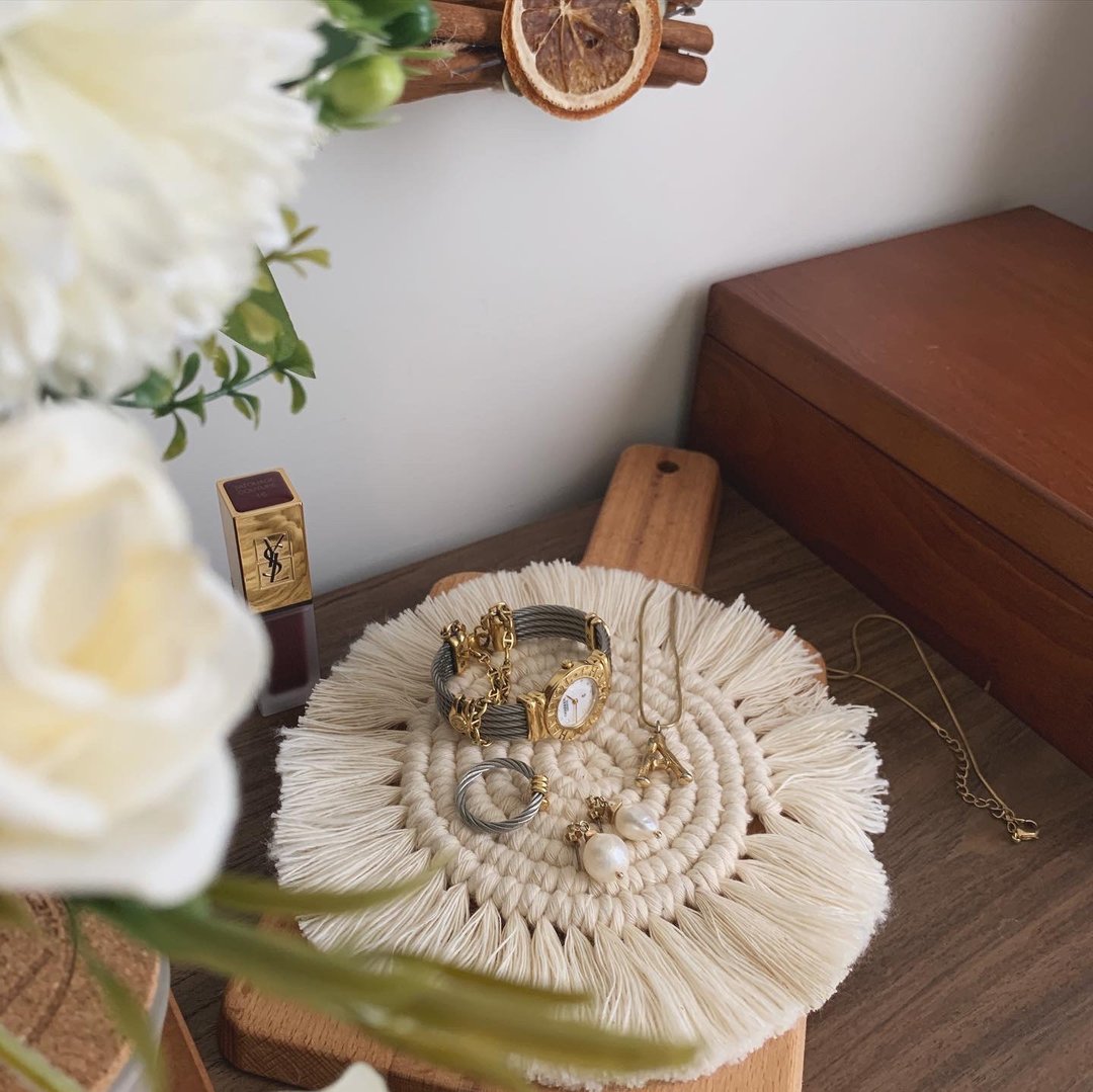 Macrame 波希米亚 编织 圆形 杯垫 l 小款 - 杯垫 - 棉 白色