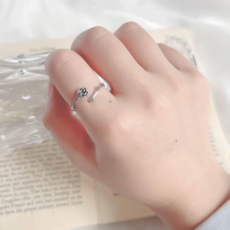 荆棘玫瑰925纯银戒指 可调式戒指 - 戒指 - 纯银 银色
