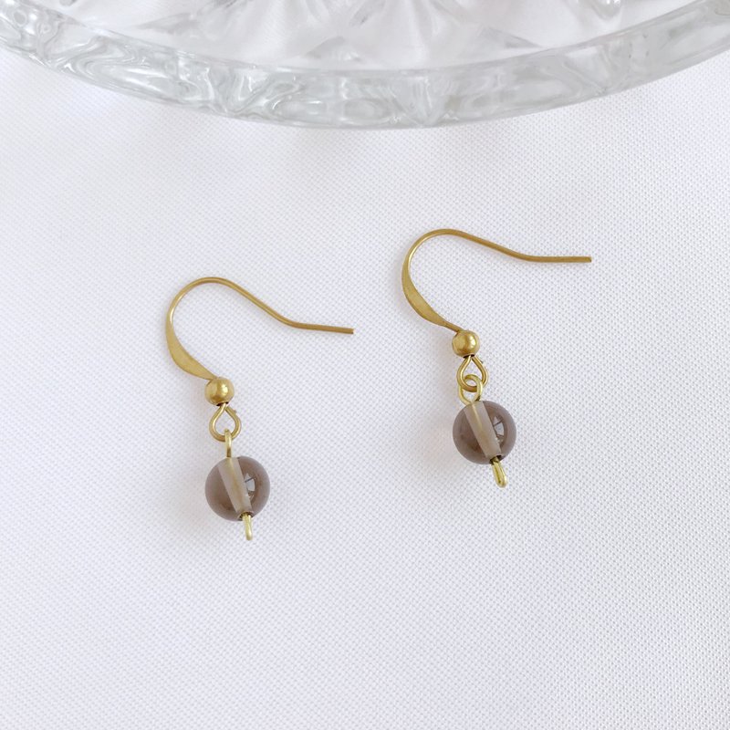 古典串珠。冰曜石 黄铜耳勾 手作耳环 垂坠 半透明 气质优雅简约 - 耳环/耳夹 - 水晶 咖啡色