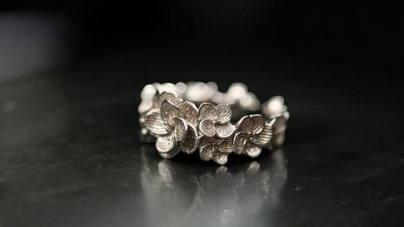 S925纯银重工厚银立体玫瑰花圈戒指 - 戒指 - 纯银 银色