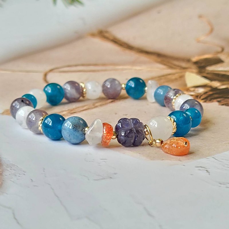 桃花/贵人/招财~金太阳/堇青石/蓝磷灰石/月光石手链 - 手链/手环 - 水晶 