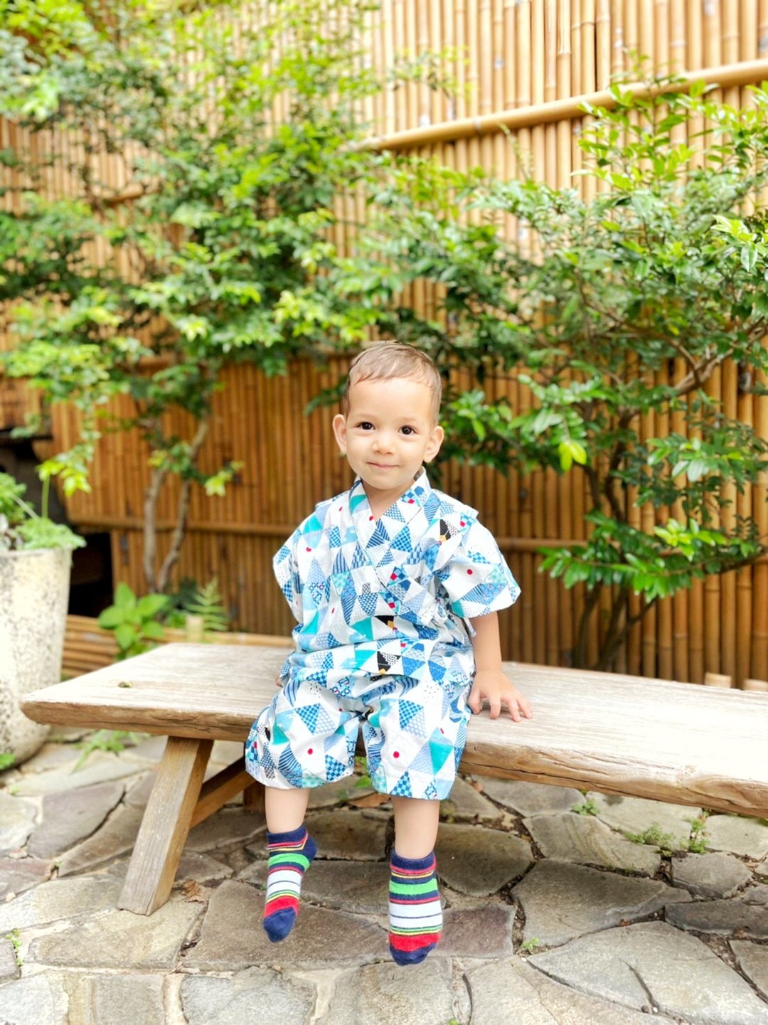 日本富士山蓝-儿童甚平家居服外套 - 童装上衣 - 棉 蓝色