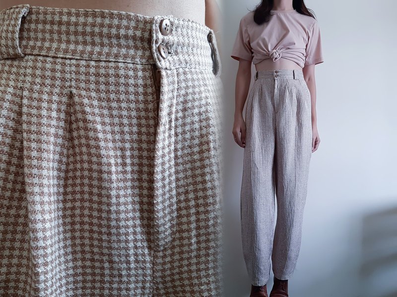 GIORGIO SANT ANGELO 棕色亚麻裤子 腰围 28 英寸长裤 罗马尼亚制 - 女装长裤 - 棉．麻 咖啡色