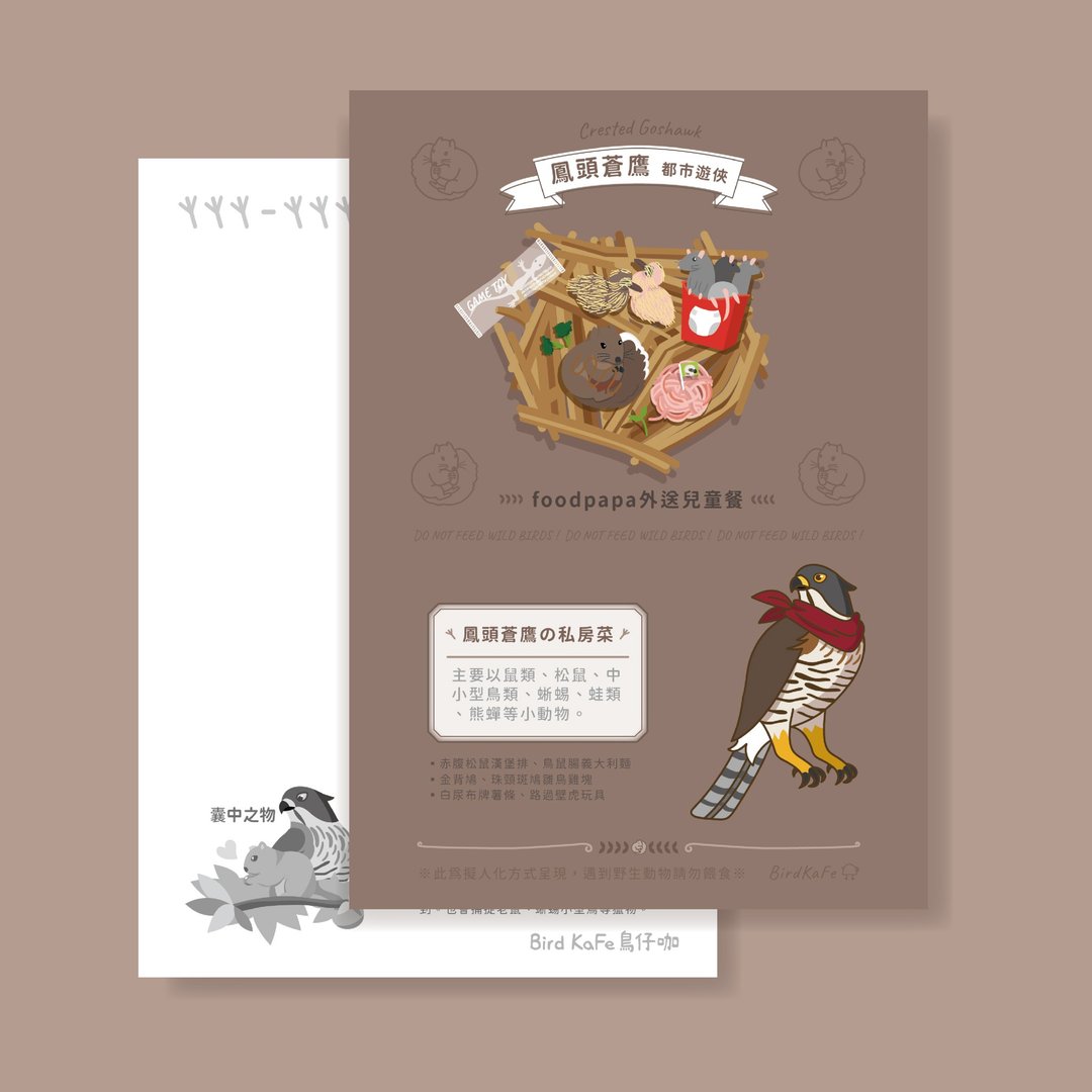 鸟明信片 | 凤头苍鹰 都市游侠 | 鸟儿の私房菜系列 - 卡片/明信片 - 纸 咖啡色