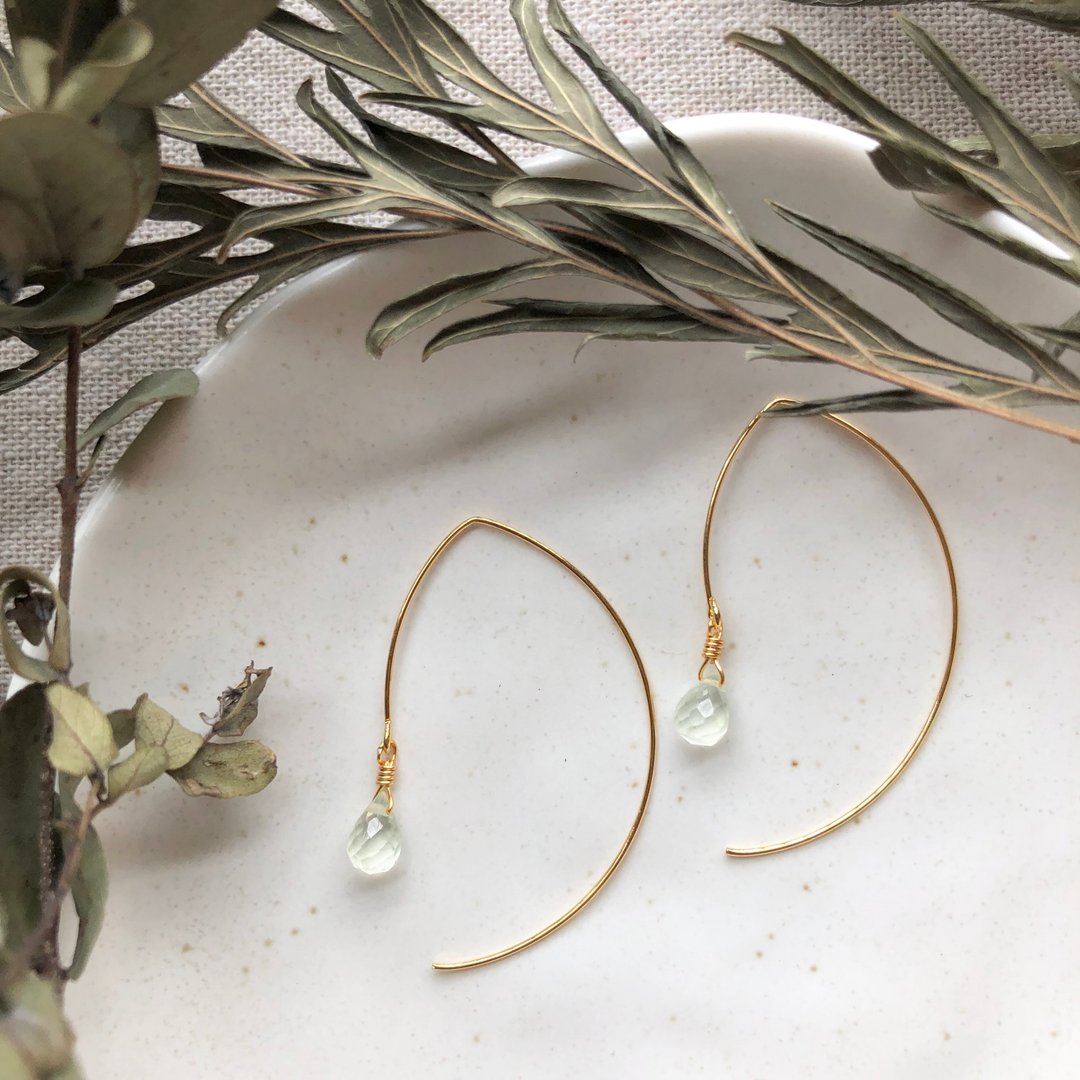 葡萄石耳环 Prehnite Earrings - 耳环/耳夹 - 半宝石 绿色