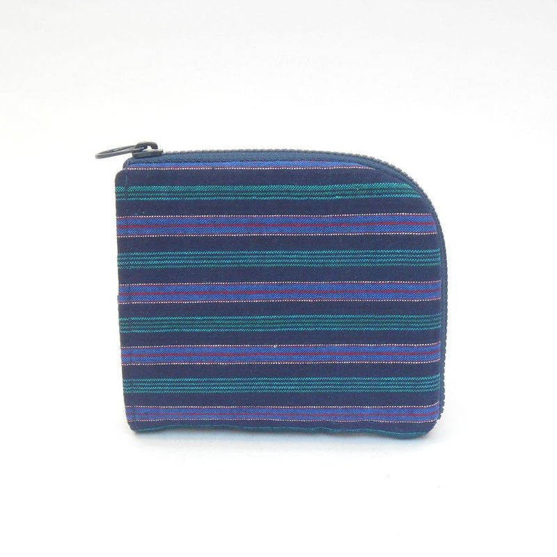 手织古布 L 型短夹 02 含零钱袋 卡夹 - 皮夹/钱包 - 棉．麻 蓝色