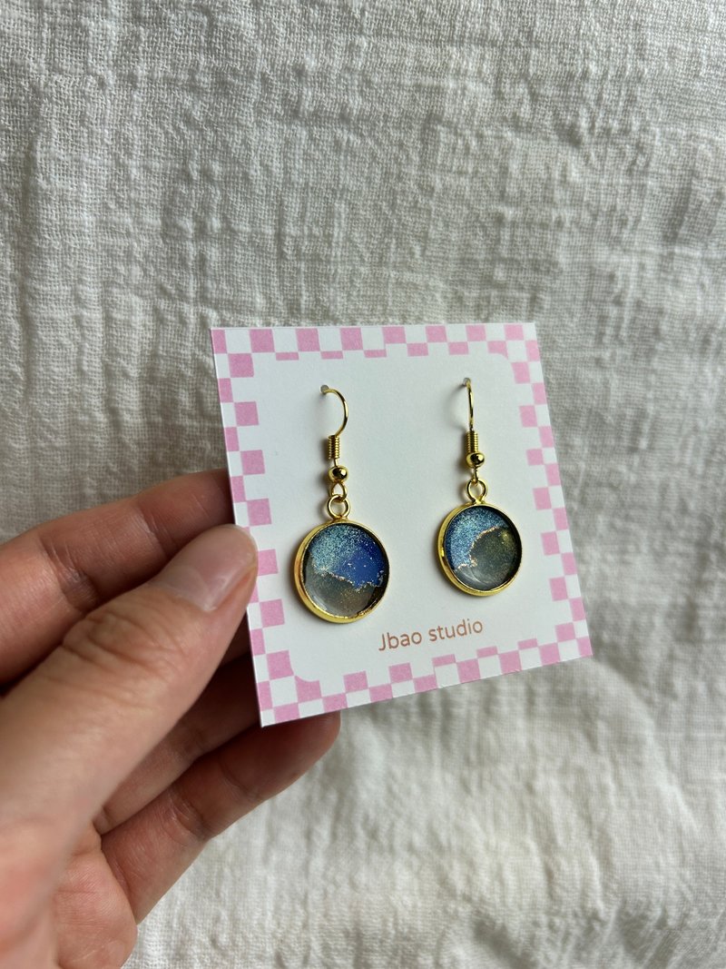 山上的星星 蓝色 绿色 金色 圆形 耳勾式耳环 - 耳环/耳夹 - 铜/黄铜 蓝色