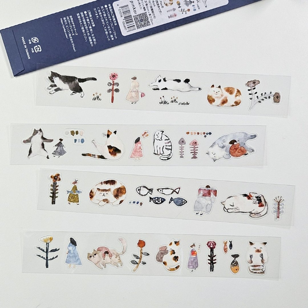 Pinkoi 世界设计师 PET 胶带 第二弹 | 猫女孩 | pion | 光泽款・易撕切 - 纸胶带 - 纸 白色