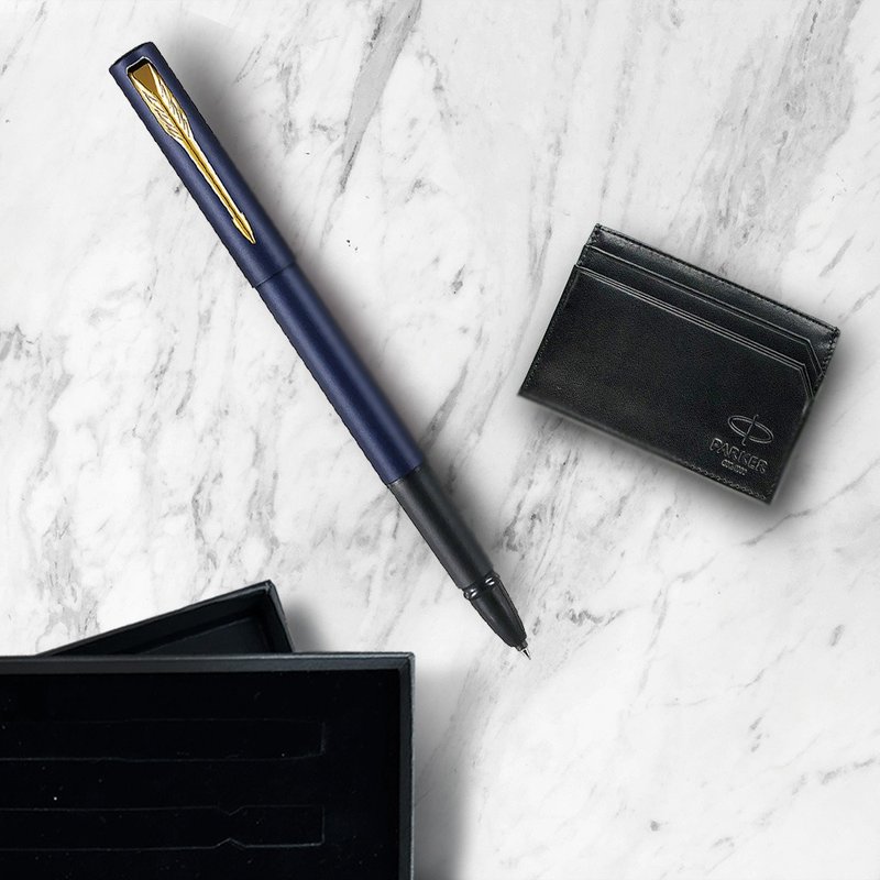 Parker 派克 威雅XL 海军蓝钢珠笔 牛皮卡夹礼盒  免费刻字 - 钢珠笔 - 其他金属 蓝色