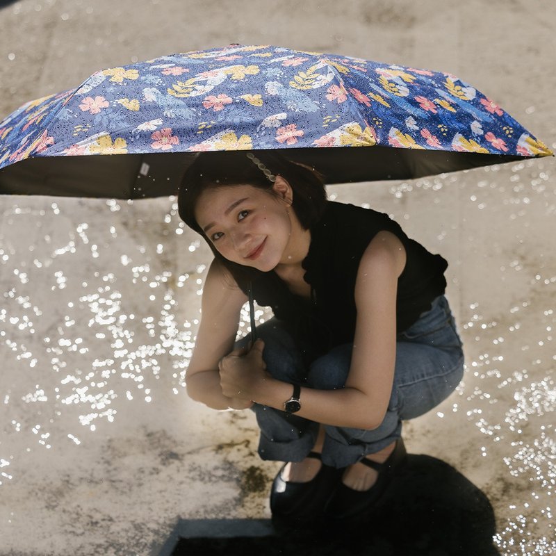 【rento】碳纤轻量黑胶晴雨伞-花朝月夕(深蓝) - 雨伞/雨衣 - 防水材质 蓝色