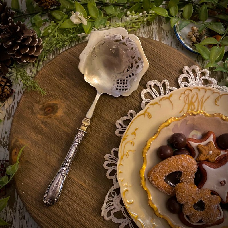 法国Art Nouveau纯银柄-订制款镂空双色点心/饼干圆铲 - 其他 - 纯银 银色