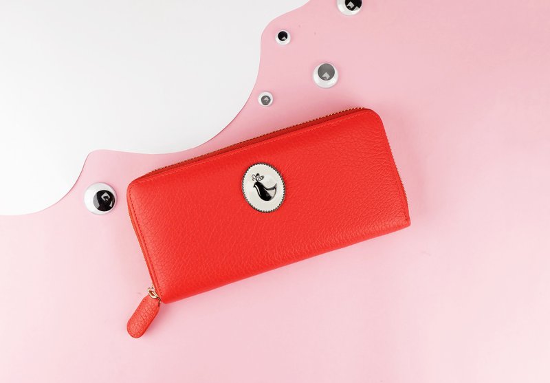 " Orange " Zip Around Long Wallet / Cow Leather - 皮夹/钱包 - 真皮 橘色