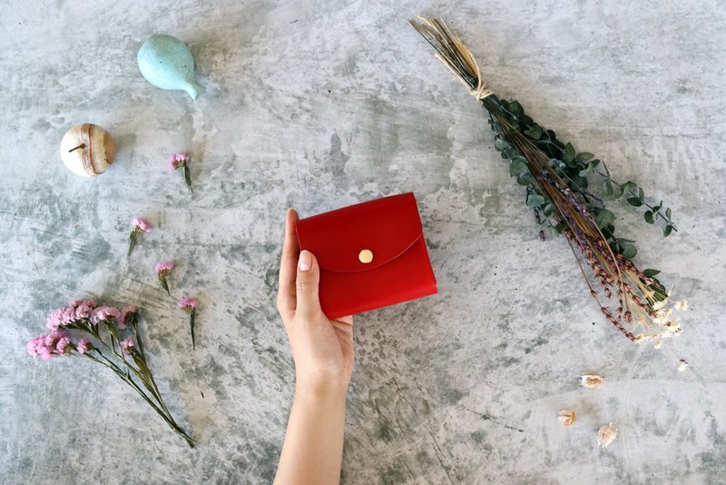 Ingrasat_Red Children's Wallet Tri-Fold - 皮夹/钱包 - 真皮 红色