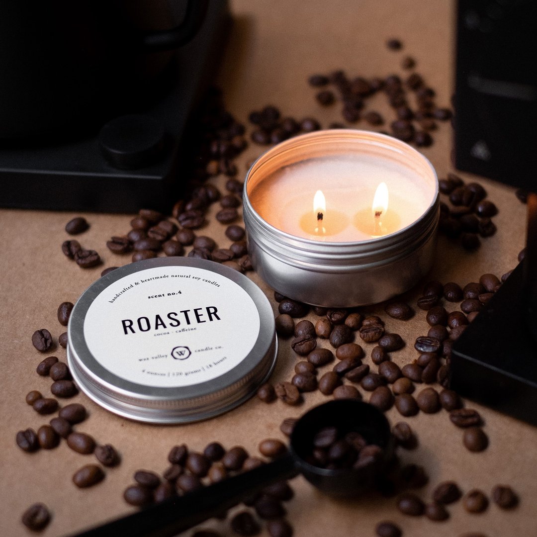 Soy Candle Roaster Blend Travel Tin - Coffee & chocolate - 蜡烛/烛台 - 其他材质 银色