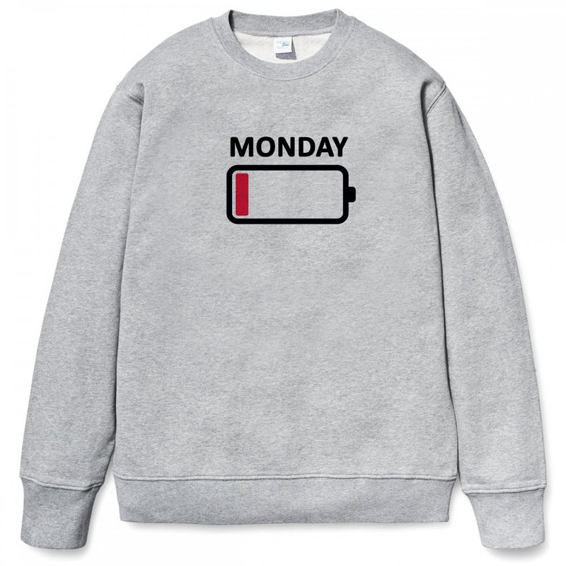 MONDAY BATTERY 大学T 刷毛 中性版 灰色 星期一电池电量没电 - 男装上衣/T 恤 - 棉 灰色