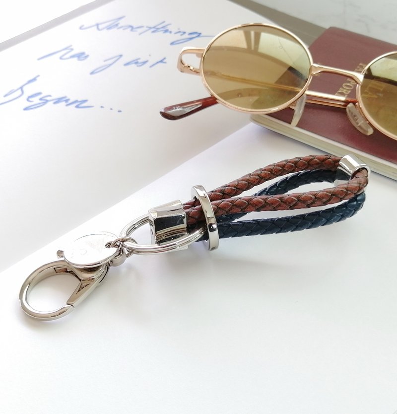Leather keychains car keychains (Navy - Mahogany Brown) model Urban London - 钥匙链/钥匙包 - 真皮 咖啡色