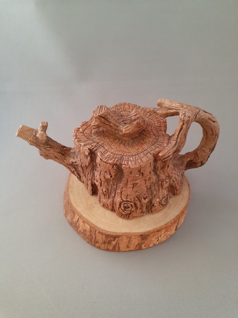 有皮树段 手捏壶 - 茶具/茶杯 - 陶 咖啡色