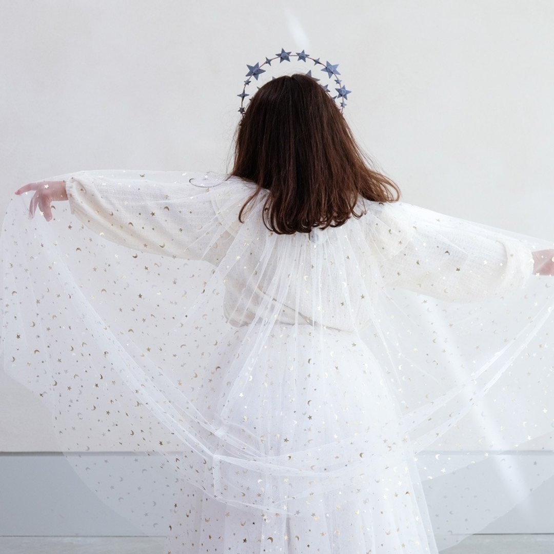 英国Mimi & Lula AW23_变装派对-雪白天使梦幻纱质披风 - 婴儿饰品 - 聚酯纤维 