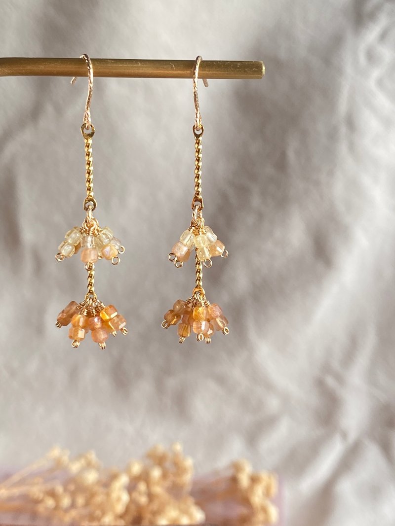 天然锆石 金太阳骨干 小方块 || 14KGF注金 耳环 - 耳环/耳夹 - 水晶 橘色