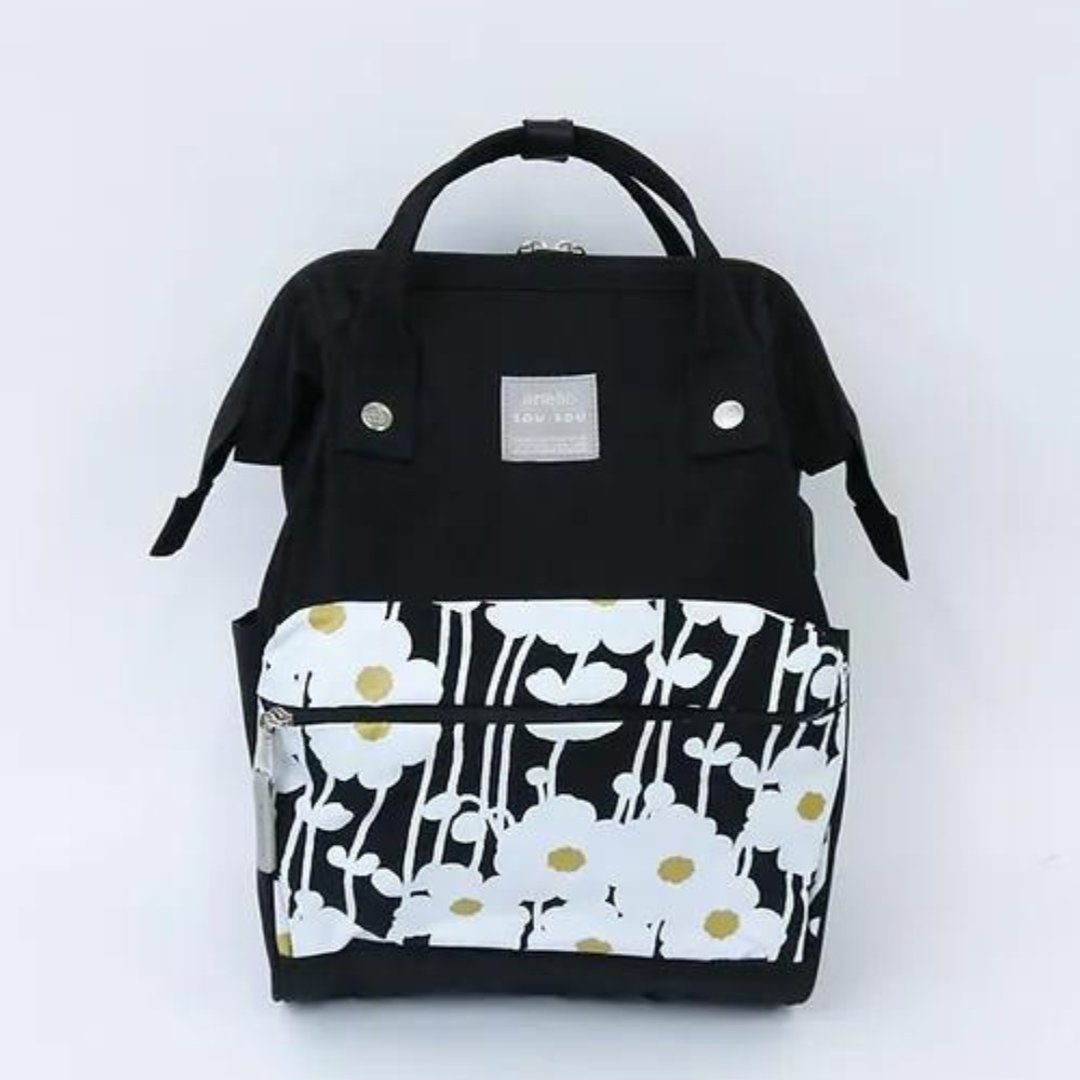 anello x SOU SOU联名 经典印花口金迷你背包 SAIS015 - 黑色 - 后背包/双肩包 - 聚酯纤维 黑色