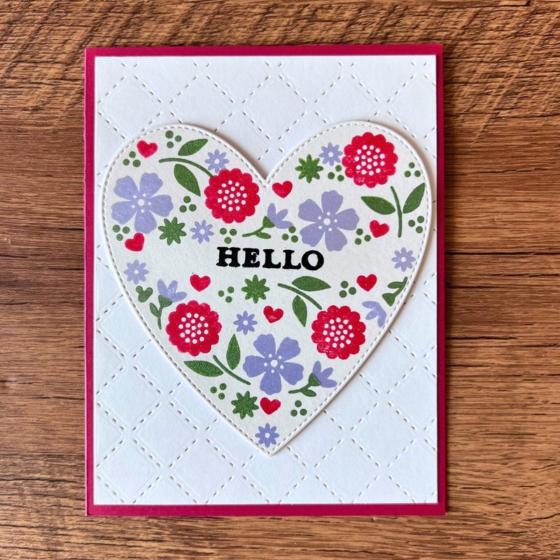 HELLO 花 爱心 白色 格线 暗纹 多用途卡 - 卡片/明信片 - 纸 红色