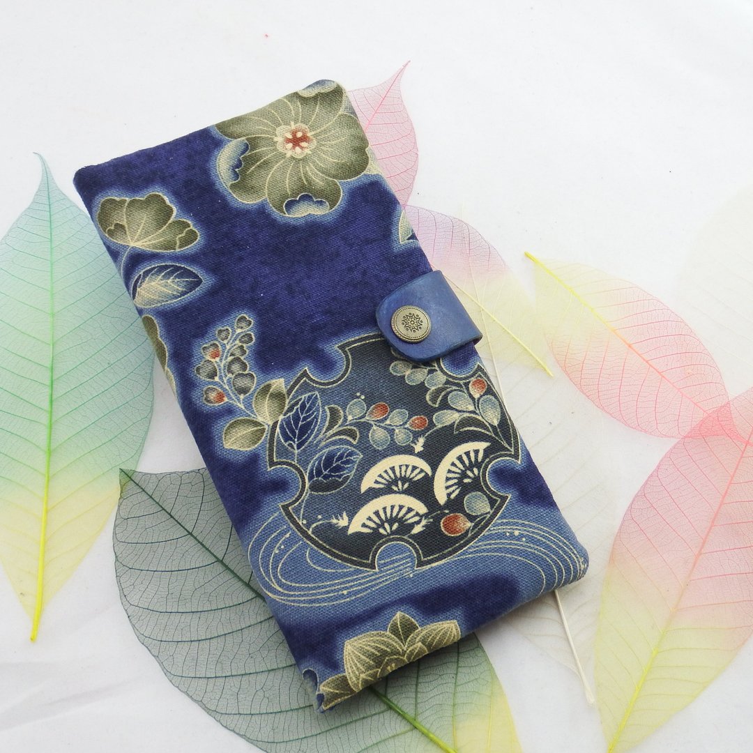 古布雅致布长夹 (蓝) 可以收纳手机、卡片、零钱、钞票等 - 皮夹/钱包 - 棉 蓝色