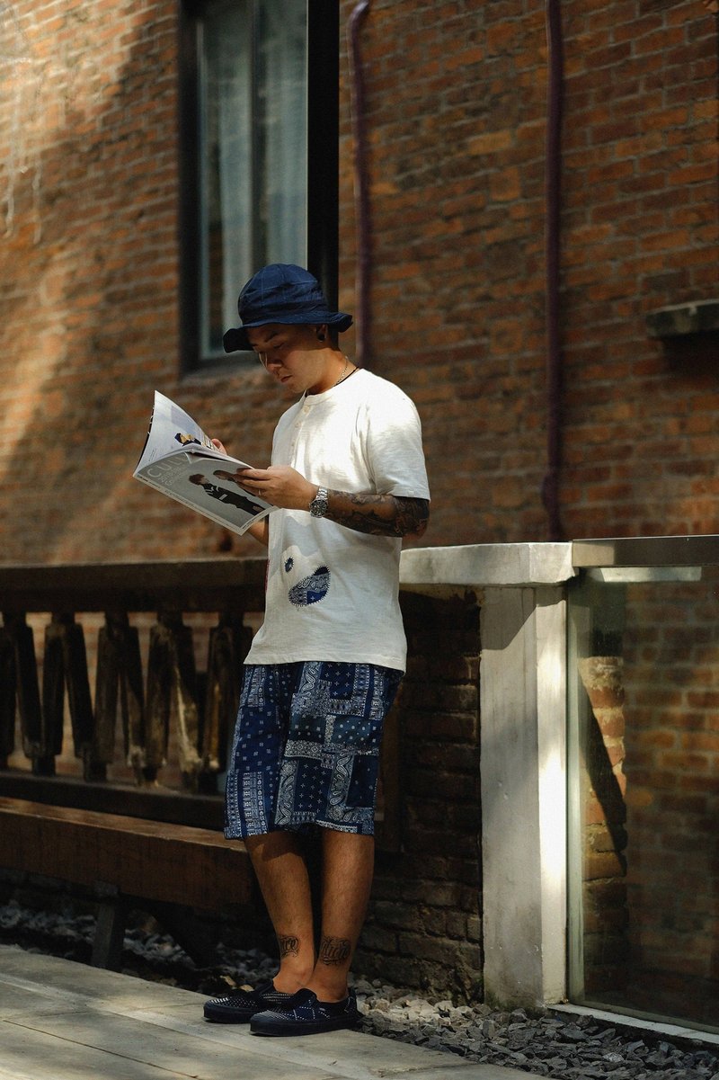 拼色变形虫风衣面料短裤 - 女装西装外套/风衣 - 棉．麻 