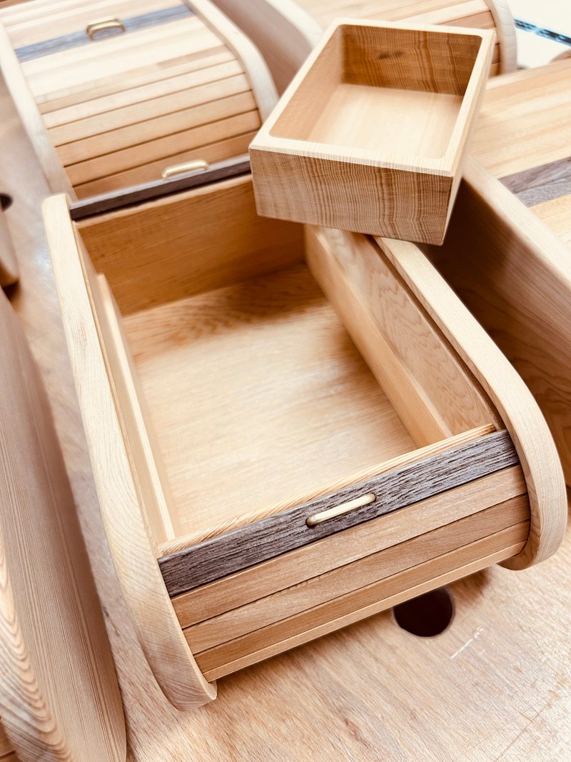 匠人手作 实木拼接卷帘珠宝盒 桌面收纳盒 礼物订制 - 收纳用品 - 木头 橘色