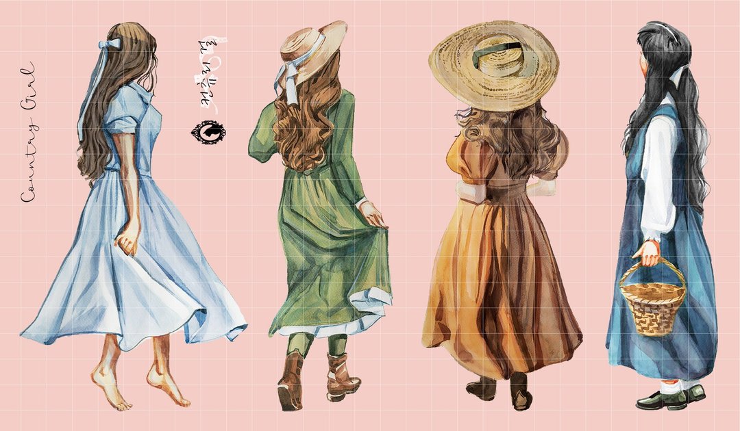 乡村女孩 - PET (蓝狮子) (suyeon) 人物贴纸 女孩贴纸 - 贴纸 - 纸 多色