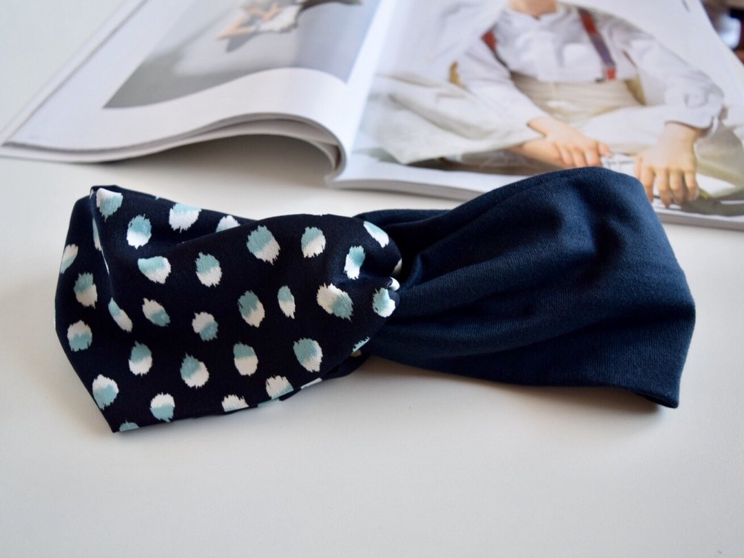 fether dots  pattern x navy hairband - 发带/发箍 - 棉 蓝色