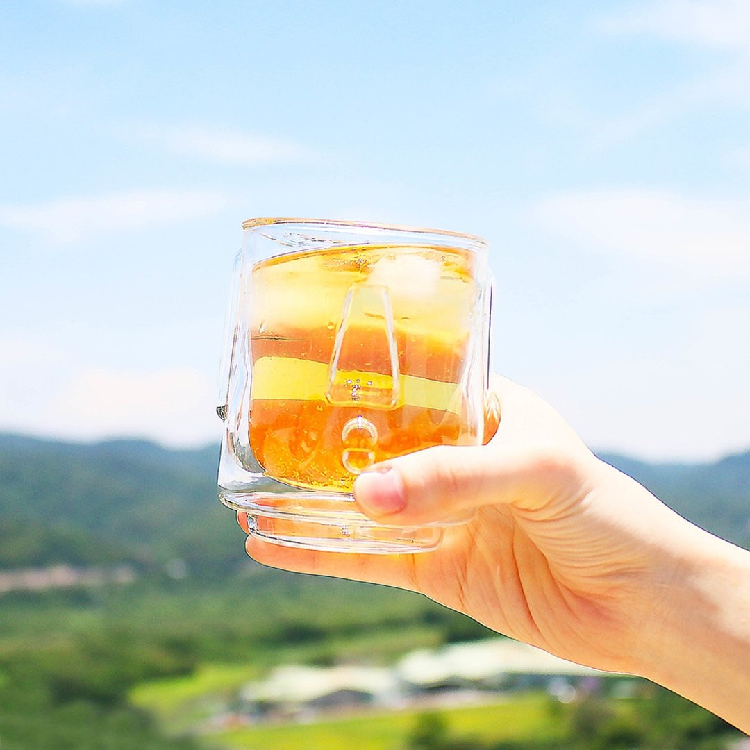 嘟嘴摩艾双层杯-清透 - 玻璃杯 - 玻璃 透明