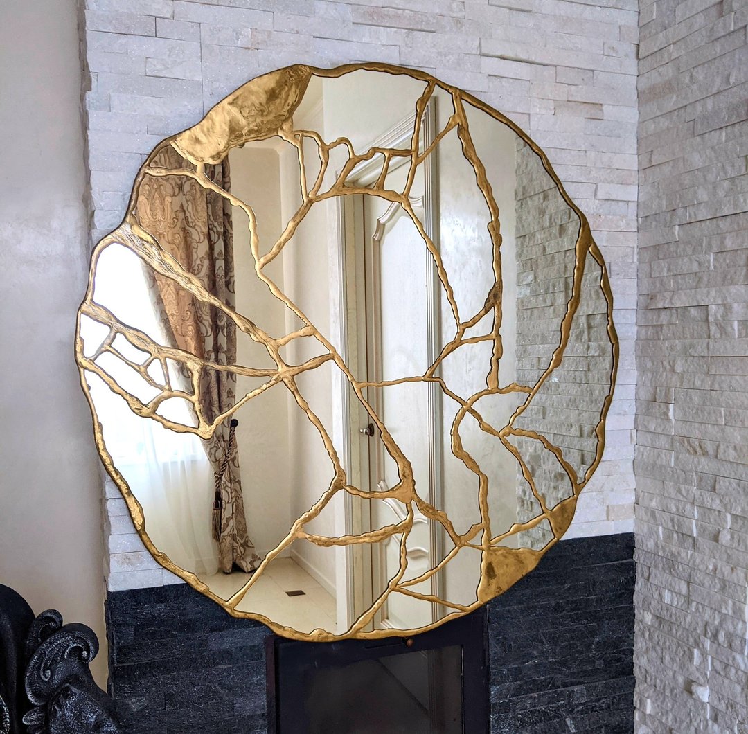 不对称金镜墙面装饰金继风格美学现代镜子 - 墙贴/壁贴 - 玻璃 