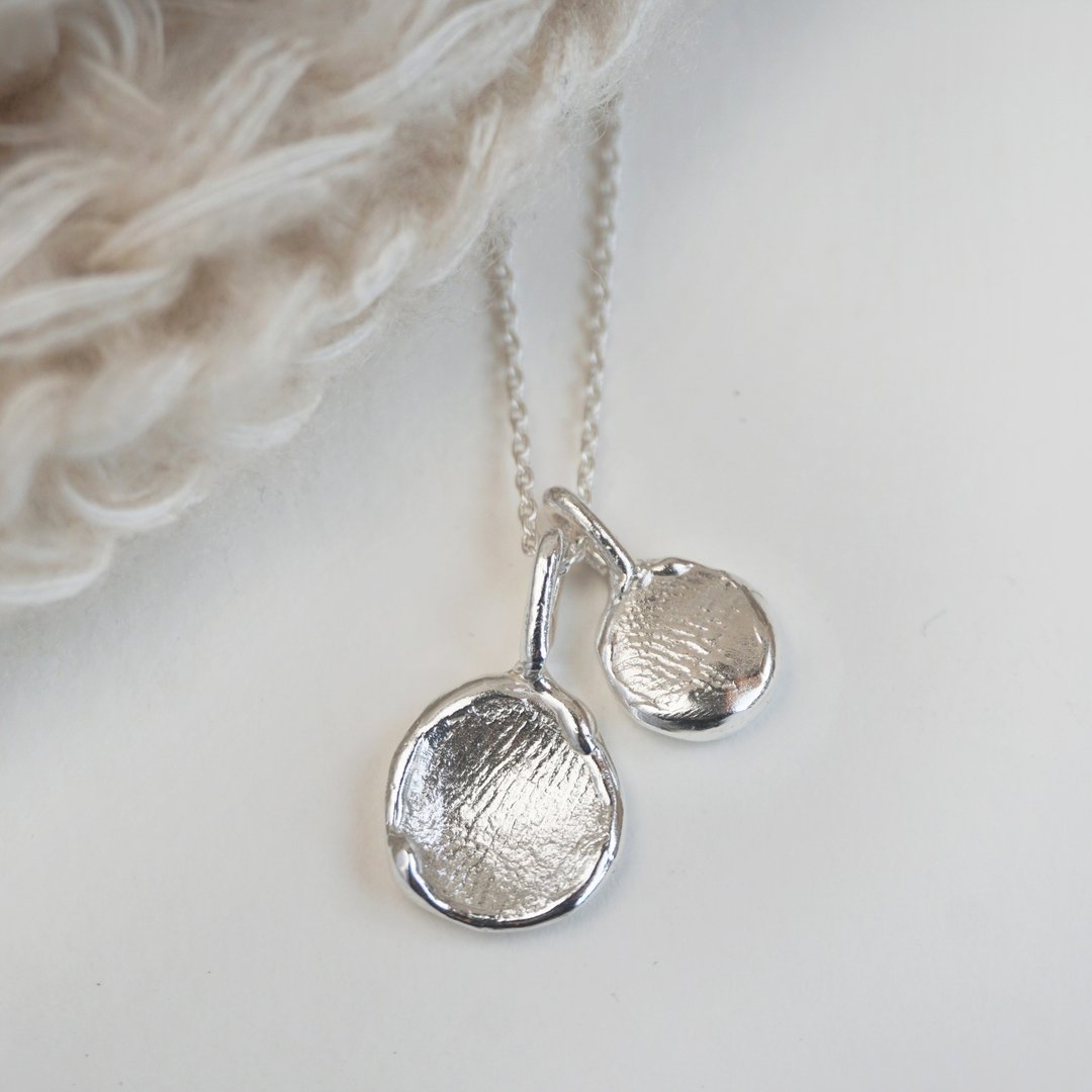 Duo stacking Finger Seal Necklace 二人组指纹蜡印项链 - 项链 - 其他金属 银色
