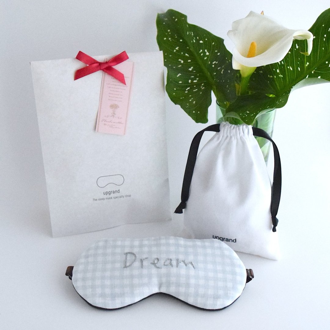 【定制化】日本眼罩夏日格纹 |Blue Gray|有附收纳袋|免费礼品 - 眼罩 - 棉 灰色