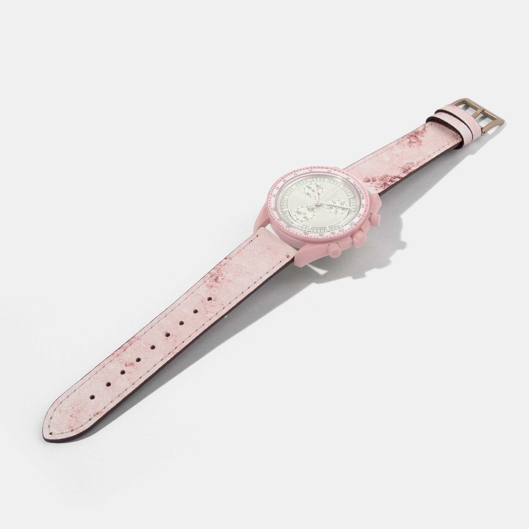 OMEGA x Swatch Mission to Moonwatch 小牛皮錶帶 - 表带 - 真皮 粉红色