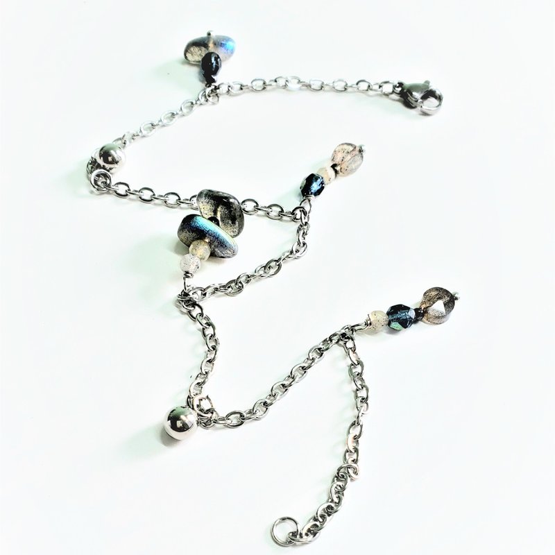 天然拉长石配赤铁矿不锈钢脚链 - 脚链/脚环 - 宝石 