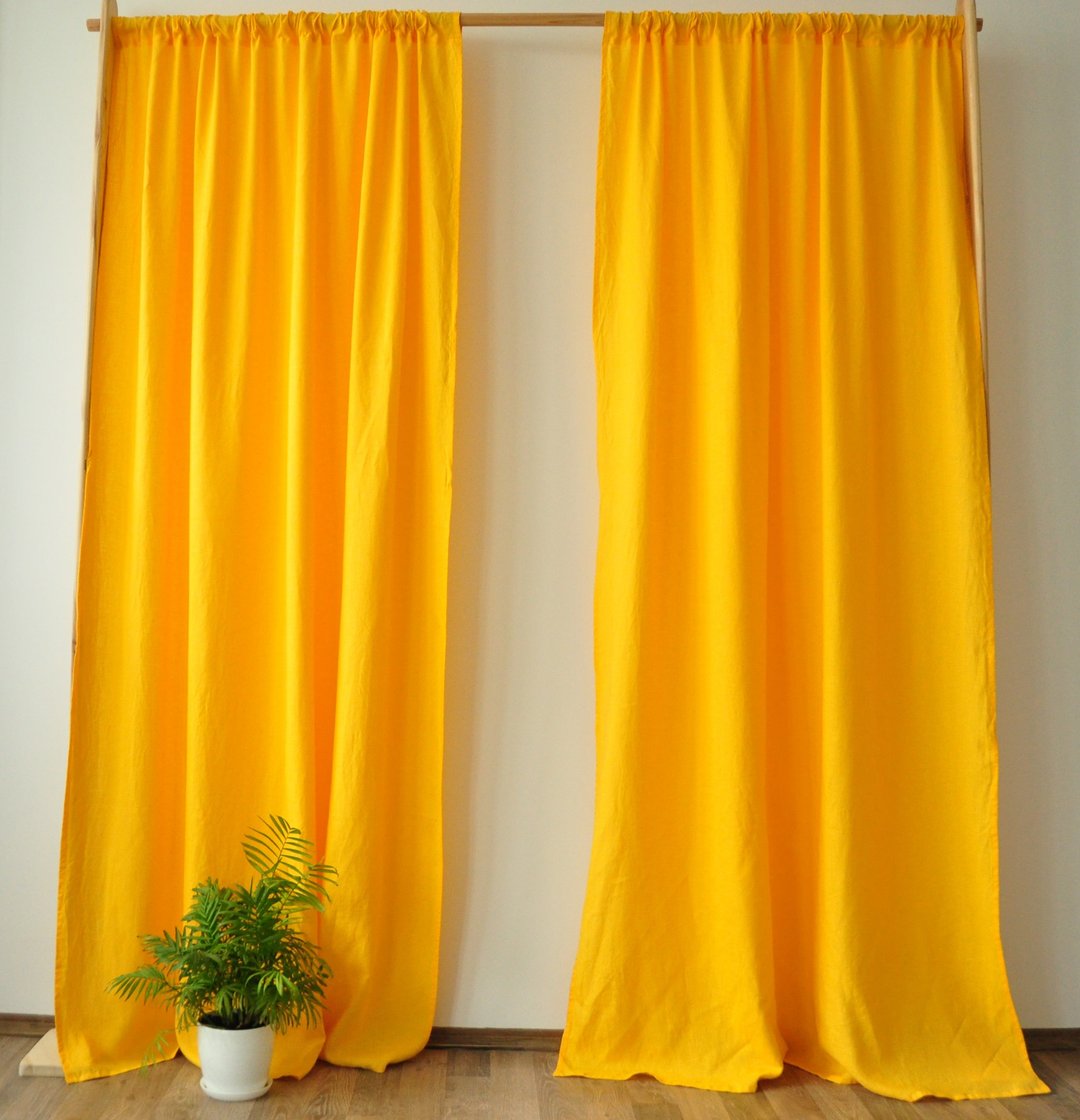 Bright yellow regular and blackout linen curtains / Custom curtains / 2 panels - 门帘/门牌 - 亚麻 黄色